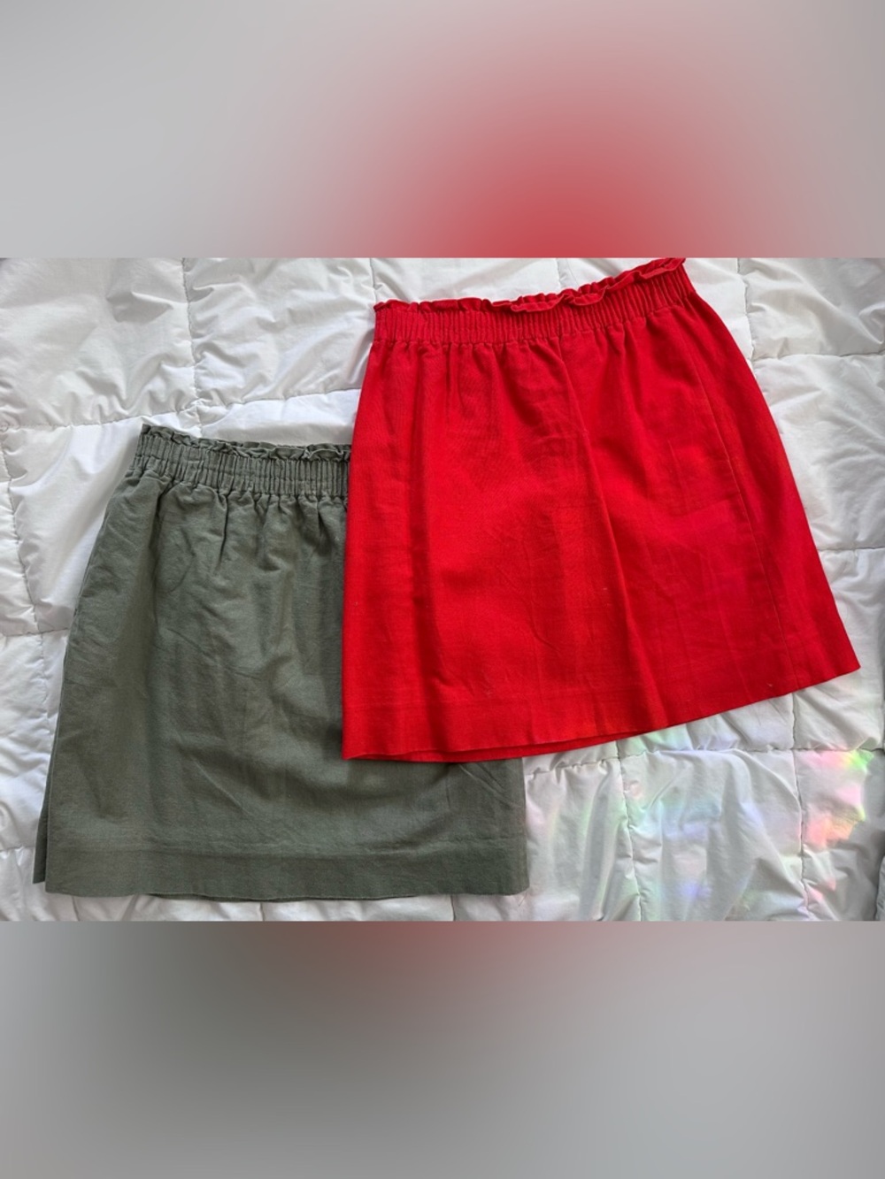 Bundle of 100%cotton J. Crew Mini Skirts in Red and Olive